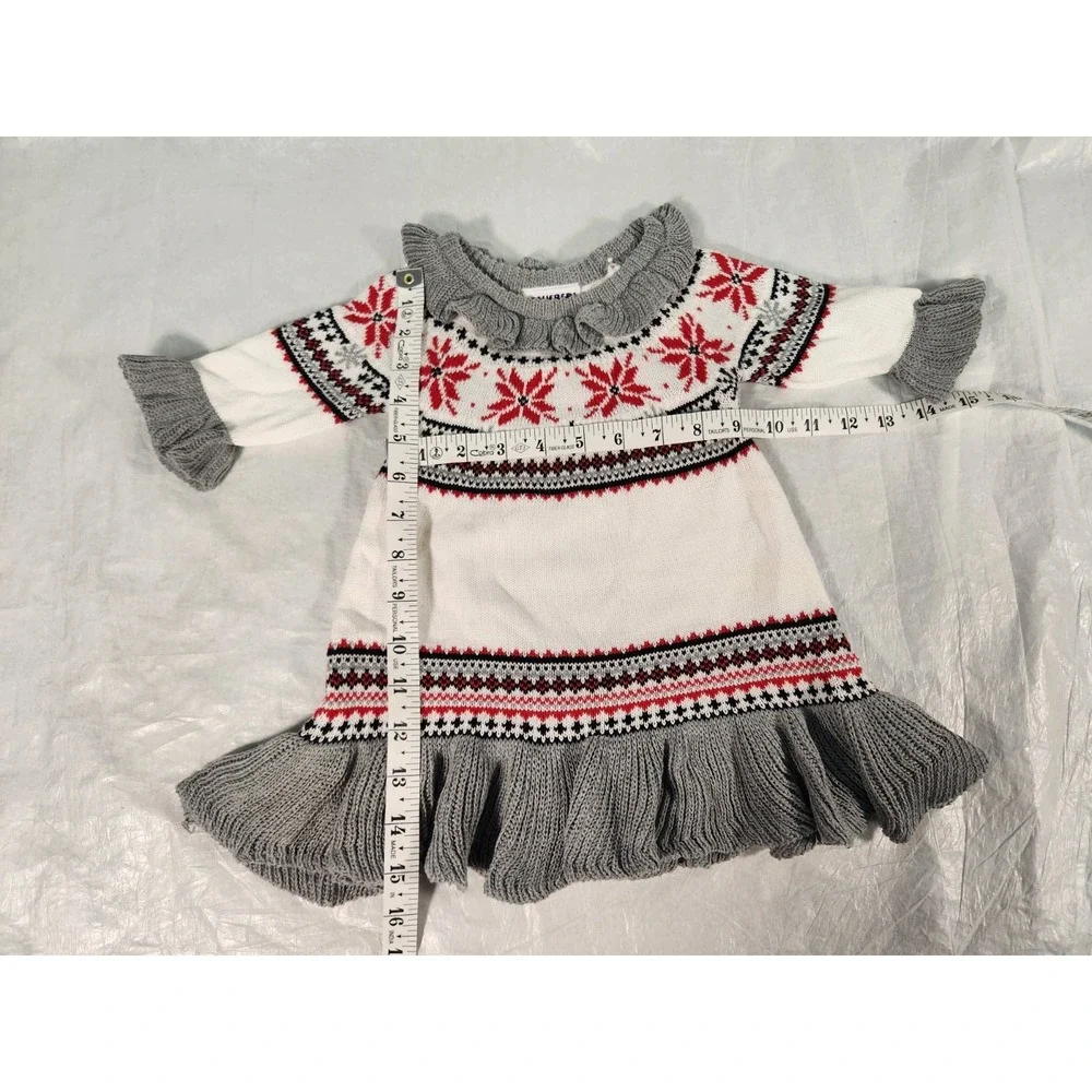 Blueberi Boulevard Sweater Dress Baby Girl White Red Poinsettia 12 Month Holiday